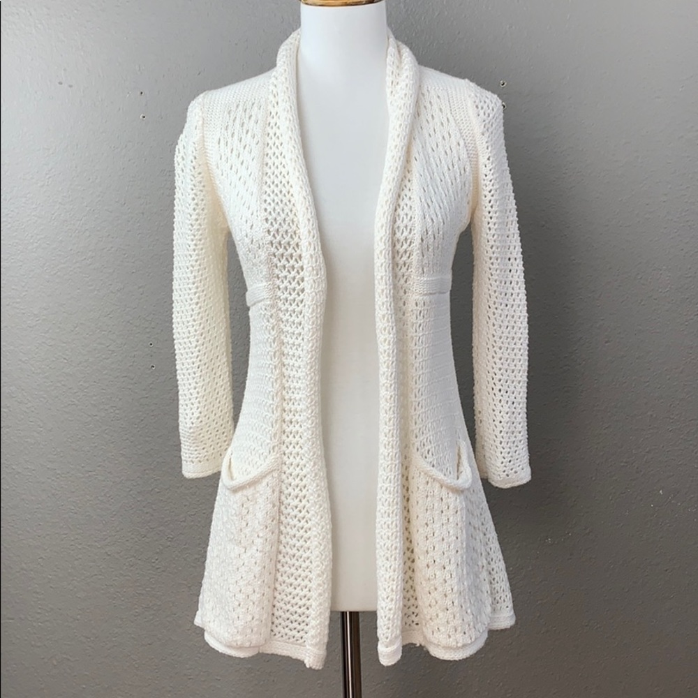 Anthropologie Ivory Open-Knit Cardigan